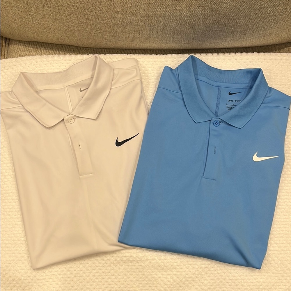 Nike White and Blue Polo Shirts Performance Fabric selling together